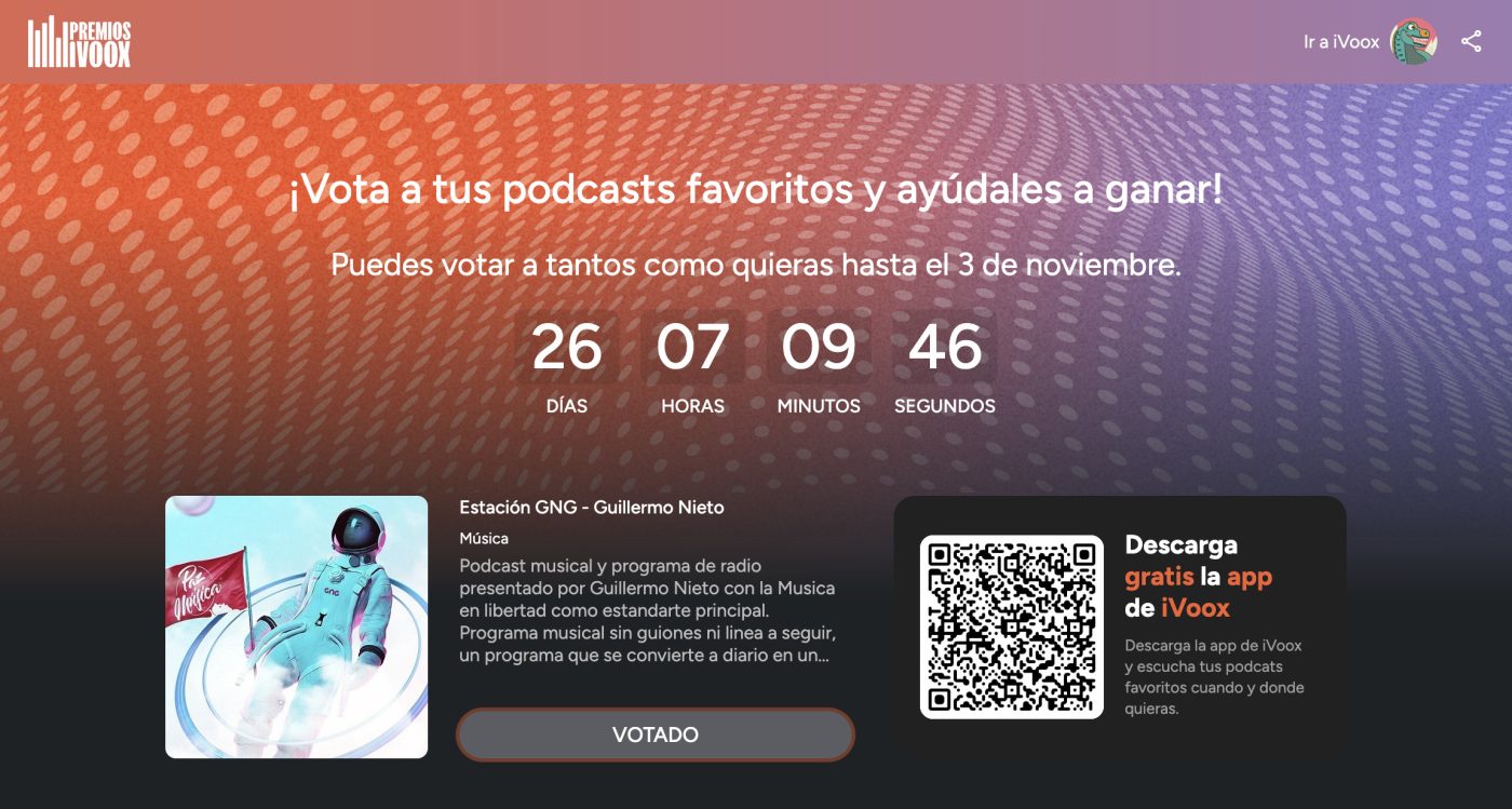 🎙️ ¡Vuelven los Premios iVoox 2025 y Estación GNG necesita tu voto!